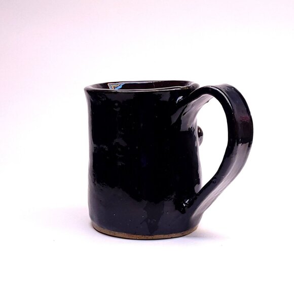 Hand-Thrown Artisan Pottery Black Mug With 3-D Heart & Paw Print Signed Joan G. - Picture 2 of 8